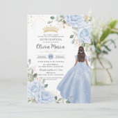 Invitation Robe de princesse florale bleu bébé pour Quinceañe (Debout devant)