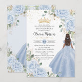 Invitation Robe de princesse florale bleu bébé pour Quinceañe (Devant / Derrière)
