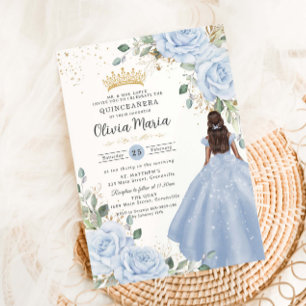 Invitation Robe de princesse florale bleu bébé Quinceañera Qu