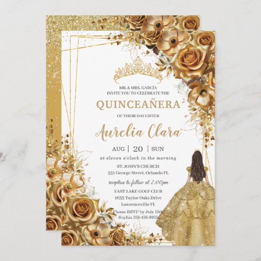 Invitation Robe de princesse florale de Quinceañera (Devant / Derrière)