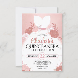 Invitation Robe de princesse florale Quinceanera en or rose