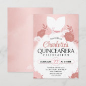 Invitation Robe de princesse florale Rose Gold Quinceanera (Devant / Derrière)