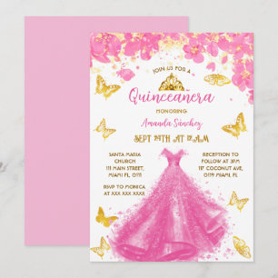 Invitation Robe de princesse florale rose pour Quinceanera &