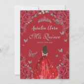 Invitation Robe de princesse florale roses rouges pour Quince (Dos)