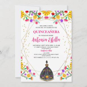 Invitation Robe de princesse noire pour fête mexicaine de Qui
