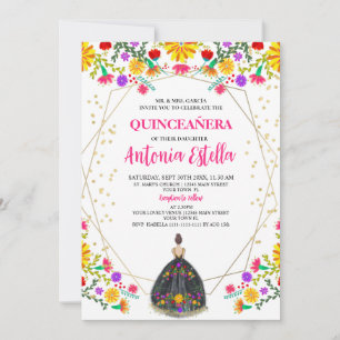 Invitation Robe de princesse noire pour fête mexicaine de Qui