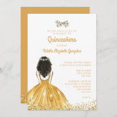 Invitation Robe de princesse or jaune chic 15e Quinceañera (Devant / Derrière)