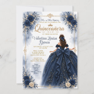 Invitation Robe de princesse Quinceañera Navy Couronne floral