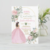 Invitation Robe de princesse rose poudrée sage floral Quiñcea (Debout devant)