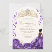 Invitation Robe de Princesse Violette Papillons Quinceanera (Devant)