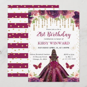 Invitation Robe de prune Peau foncée Princesse Anniversaire