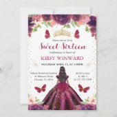 Invitation Robe de prune Peau foncée Princesse Douce 16 (Devant)