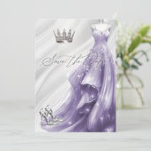 Invitation Robe de Quinceañera à paillettes violettes argenté (Debout devant)