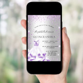 Invitation Robe de Quinceanera argent violet parties scintill