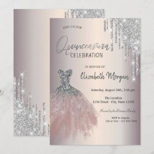 Invitation Robe de Quinceañera avec gouttes de paillettes arg