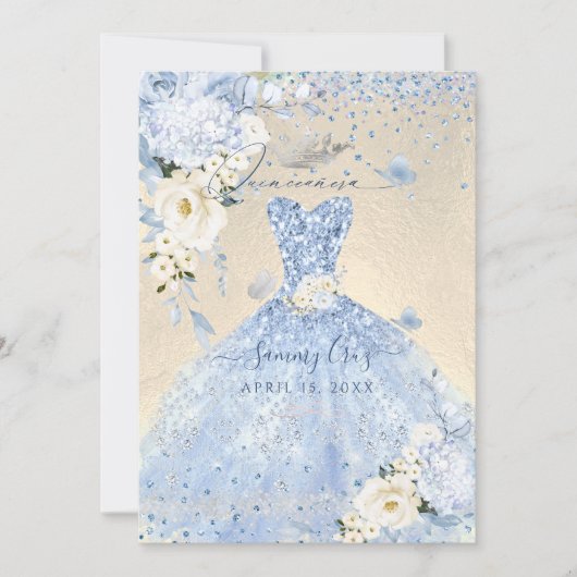 Invitation Robe de Quinceanera Bleue Poussiéreuse PixDezines (Devant)