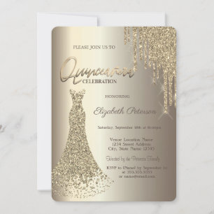 Invitation Robe de Quinceañera Champagne avec Gouttes Brillan