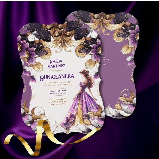 Invitation Robe de Quinceañera d'or pourpre