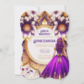 Invitation Robe de Quinceañera en or violet Princesse Sweet16 (Devant)