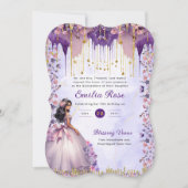 Invitation Robe de Quinceanera en or violet Roses floraux (Devant)