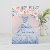 Invitation Robe de Quinceanera Fleurs Poussiéreuses Bleu Pail (Debout devant)