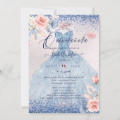 Invitation Robe de Quinceanera Fleurs Poussiéreuses Bleu Pail (Dos)
