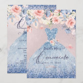Invitation Robe de Quinceanera Fleurs Poussiéreuses Bleu Pail (Devant / Derrière)
