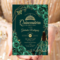 Robe de Quinceanera Florale Émeraude Or
