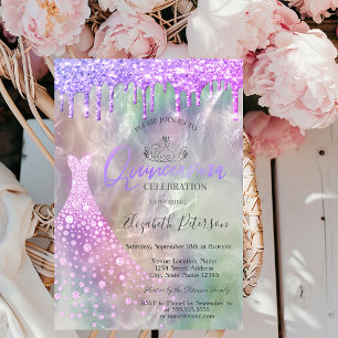 Invitation Robe de Quinceañera holographique à gouttes scinti