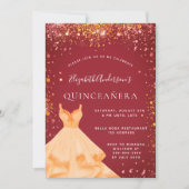 Invitation Robe de Quinceanera or rouge parties scintillant (Devant)