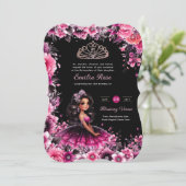 Invitation Robe de Quinceanera rose Magenta Floral (Debout devant)