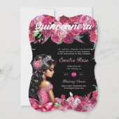 Invitation Robe de Quinceanera rose Magenta Floral (Devant)