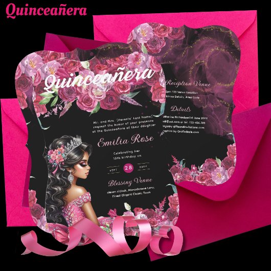 Invitation Robe de Quinceanera rose Magenta Floral