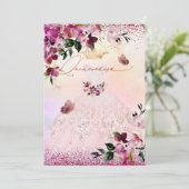 Invitation Robe de Quinceanera rose saumon avec fleurs bordea (Debout devant)