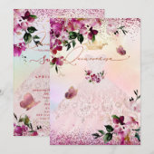 Invitation Robe de Quinceanera rose saumon avec fleurs bordea (Devant / Derrière)
