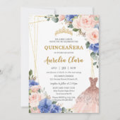 Invitation Robe de Quinceañera Royal Blue Blush Floral Tiara (Devant)