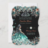 Invitation Robe de Quinceanera Vert Turquoise Papillon Floral (Devant)