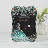 Invitation Robe de Quinceanera Vert Turquoise Papillon Floral (Debout devant)