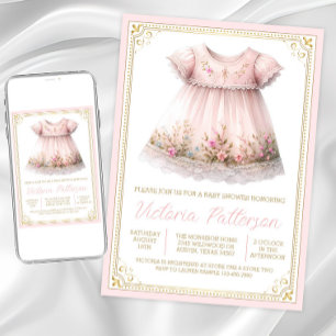 Invitation Robe de sauvageon doré rose Baby Shower