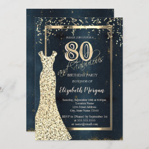 Invitation Robe de Séquins d'or foncé, Cadre, Bleu 80e annive