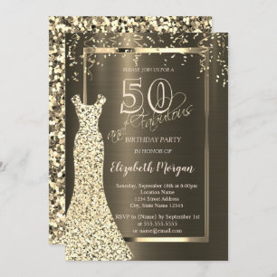 Invitation Robe de Séquins d'or Métal Brown 50e anniversaire