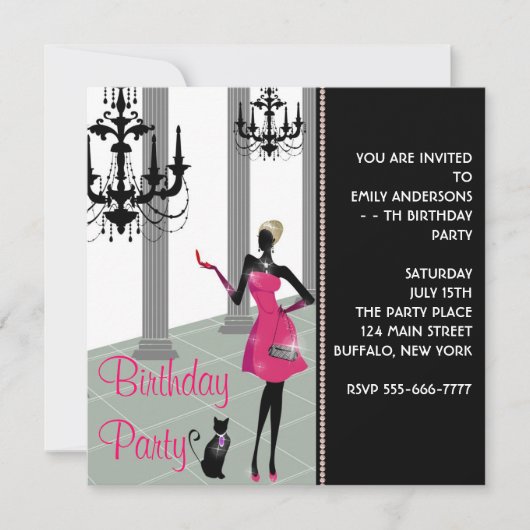 Invitation Robe de soirée à Chandeliers pour Anniversaire de (Devant)