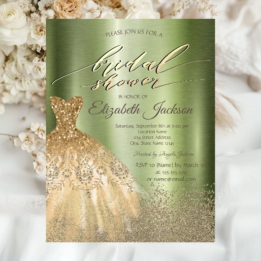 Invitation  Robe de soirée de mariage vert clair Diamants Or 