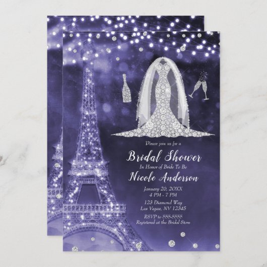 Invitation Robe de soirée diamantée nuit pourviolet Parisien  (Devant / Derrière)