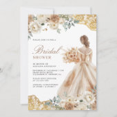 Invitation Robe de soirée en dentelle dorée florale terreuse (Devant)