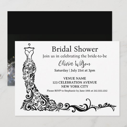 Invitation  Robe de soirée florale bohème noire élégante pour (Devant / Derrière)