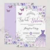 Invitation Robe de soirée florale violette pour 16 ans (Devant / Derrière)