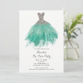 Invitation Robe de soirée pailletée argent et sarcelle avant (Debout devant)