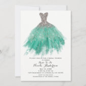 Invitation Robe de soirée pailletée argent et sarcelle pour d (Devant)