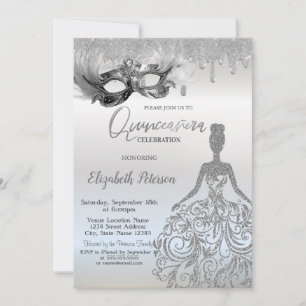Invitation Robe de soirée pailletée Masque Drips Argent Quin